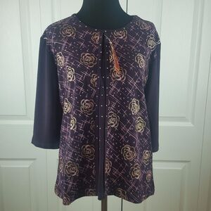 NWT Purple Floral Shimmery Shirt Top Medium